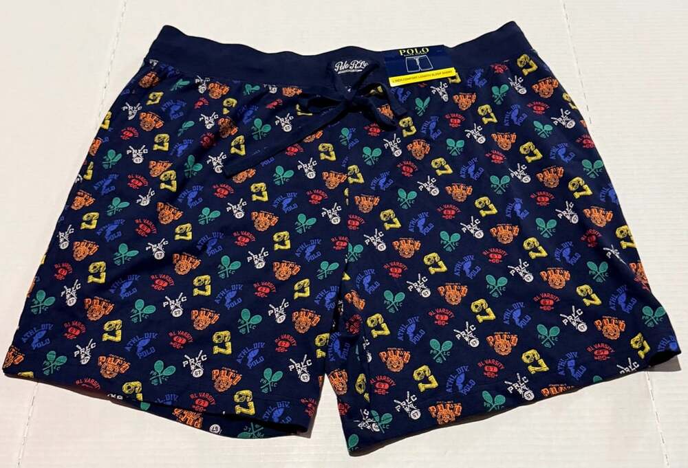 Polo Ralph Lauren Sleep Shorts Size XL Navy Multi Varsity Print